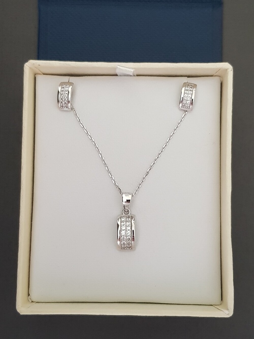 Sterling Silver CZ Pendant Necklace and Earrings Set